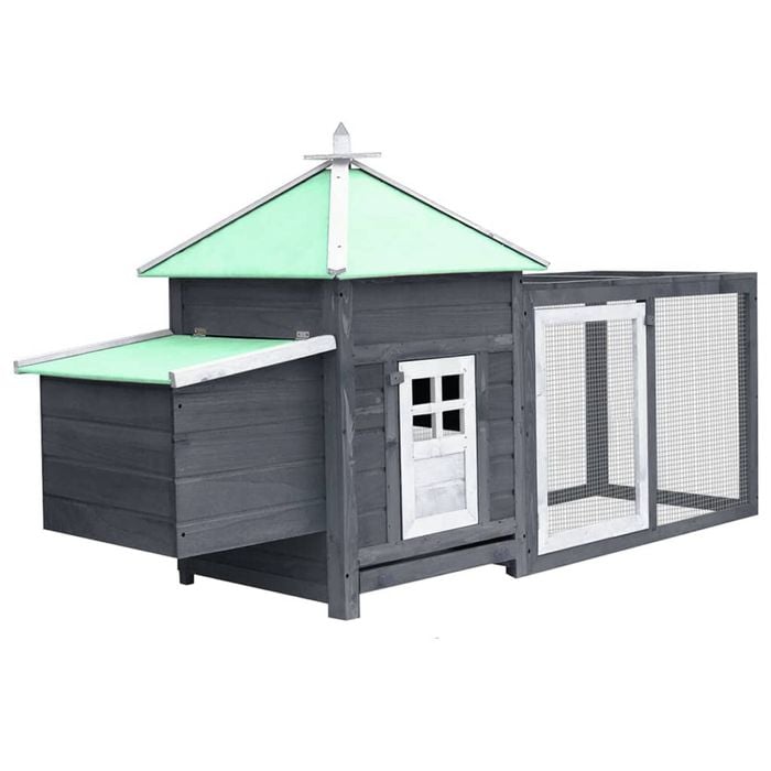 vidaXL Solid Firwood Chicken Coop with Nest Box Grey Shelter Wooden Hen House