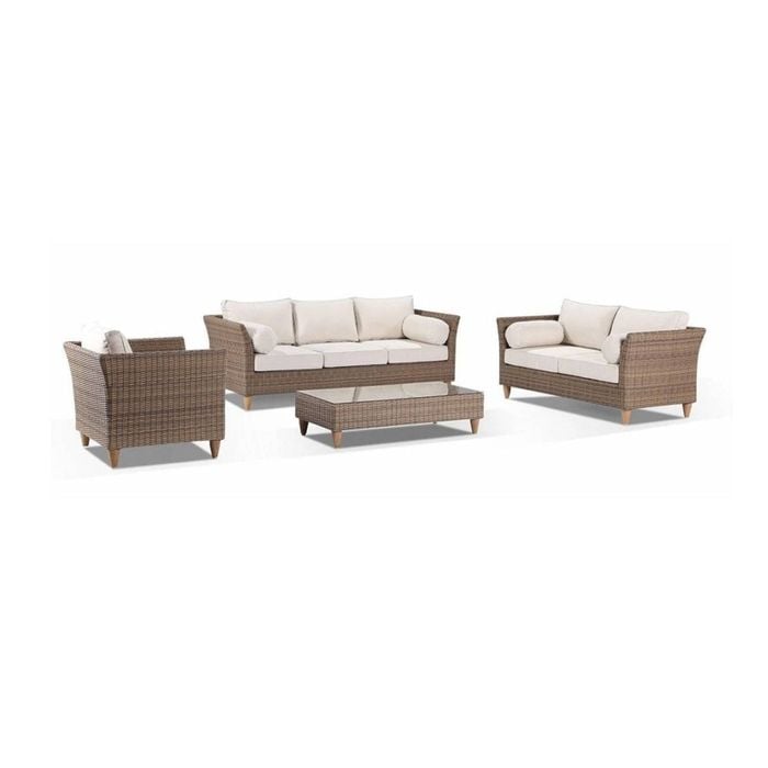 Carolina 3+2+1 Lounge Setting Coffee Table Brushed Wheat & Cream Cushions