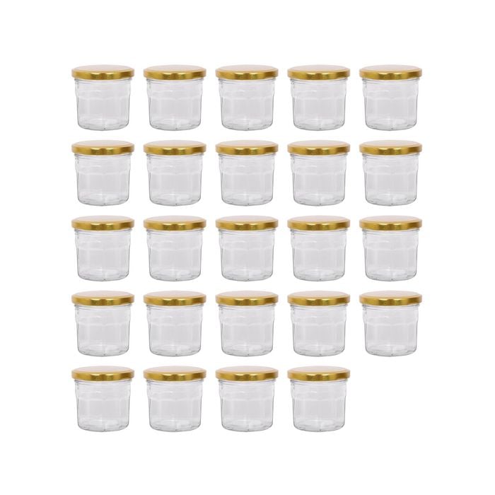 Argon Tableware 130ml Glass Jam Jars With Airtight Gold Lids - Set Of 24 Empty Screw Top Kitchen Storage Preserving Jar