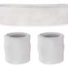 WRISTBAND & HEADBAND SET Tennis Terry Towelling Cotton Sweat Band Team Gym  White