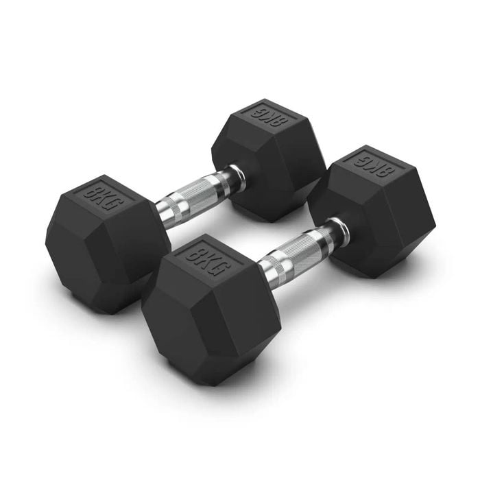 2 Pack of 8kg Dumbell - Total 16kg Hex Rubber Coat Iron Dumbells