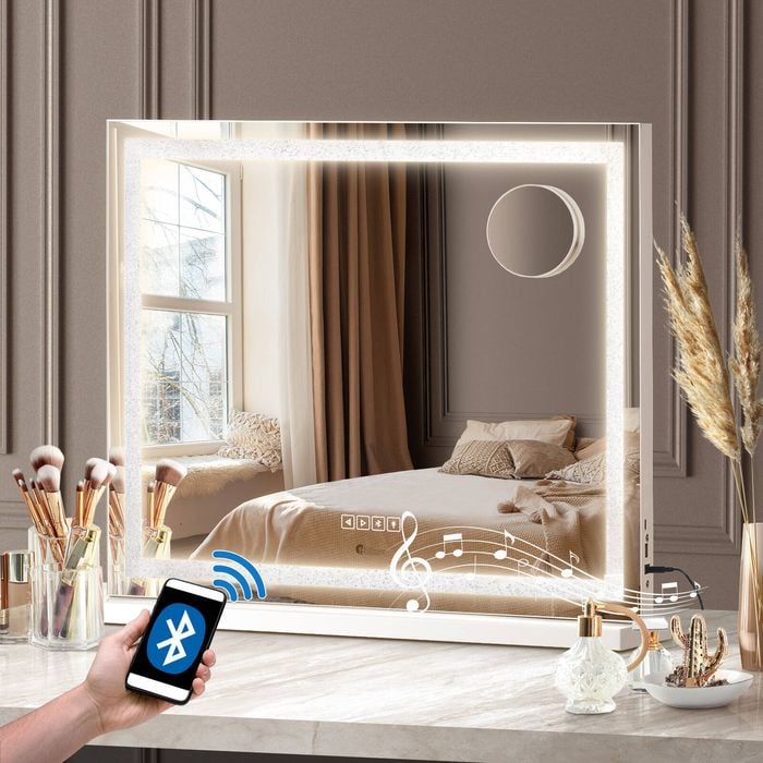 Oikiture Makeup Mirrors 58x49cm Bluetooth Hollywood Vanity Crystal Wall Mirror Bunnings Australia
