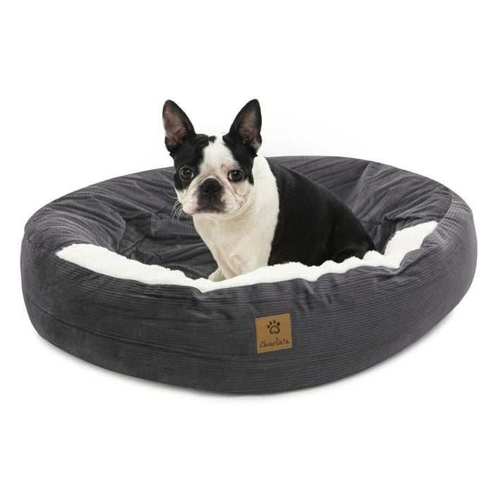 Charlie's Snookie Hooded Corduroy Calming Dog Bed Charcoal Medium
