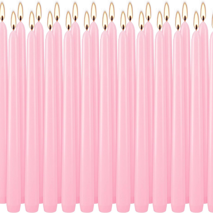 48x Tapered Dinner Candles Unscented Taper Wedding Candle 25cm in Pink - Pink | Candles