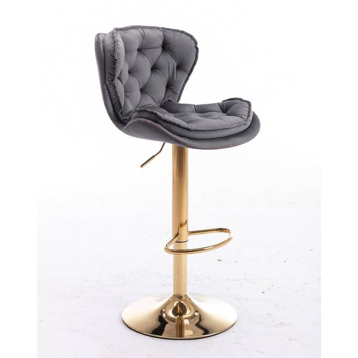 Dohety Velvet Grey and Gold Bar Stool