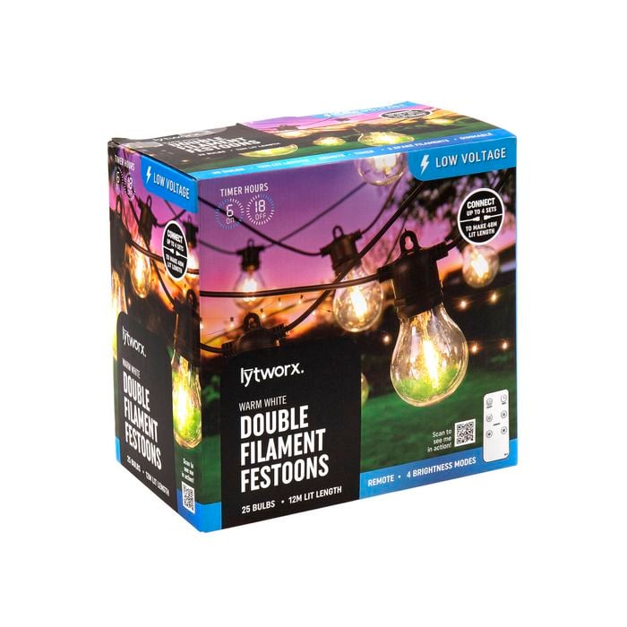 Lytworx Warm White Double Filament Festoon Lights - 25 Pack