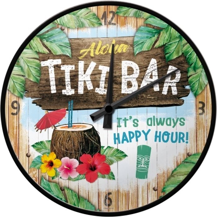 Nostalgic Art 30cm Tiki Bar Round Metal Frame Battery Operated Wall Clock