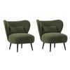 Oikiture 2x Armchair Lounge Chair with Lumbar Pillow Wingback Velvet Green
