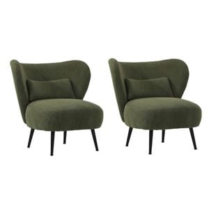Oikiture 2x Armchair Lounge Chair with Lumbar Pillow Wingback Velvet Green