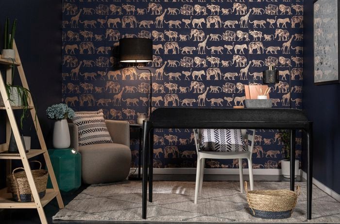 Timber themed Office with Animal wallpaper