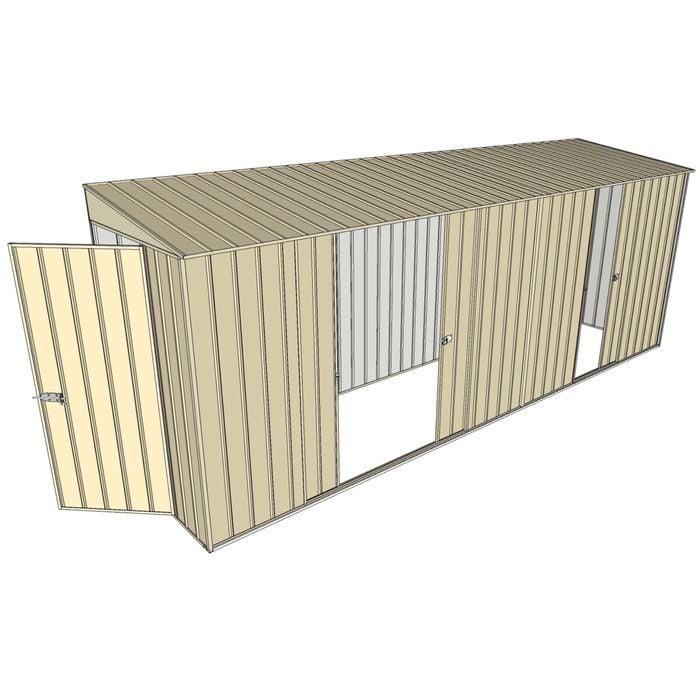 Build-A-Shed 1.2 x 5.2 x 2.0m Skillion Double with Single Sliding Side Doors Shed - Cream