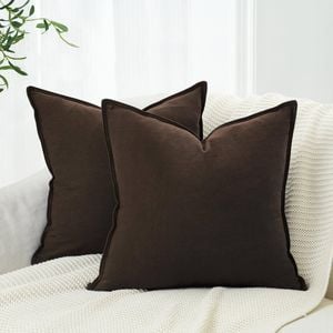 Gioia Casa Twin-Pack Linen Cushion Covers - Linen-Cotton Blend with Hidden Zipper Design - Dark Brown, 45cm × 45cm