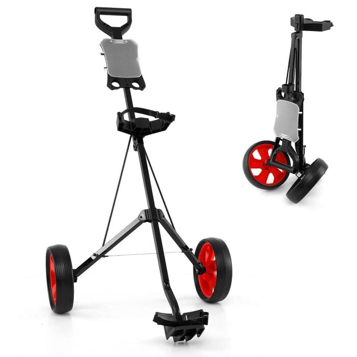 Costway 2-Wheel Golf Push Cart Foldable Lightweight w/Scorecard Holder Red