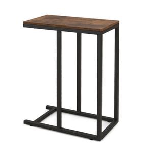 Costway 64cm C-shaped End Table Metal Frame Bedside Table Brown