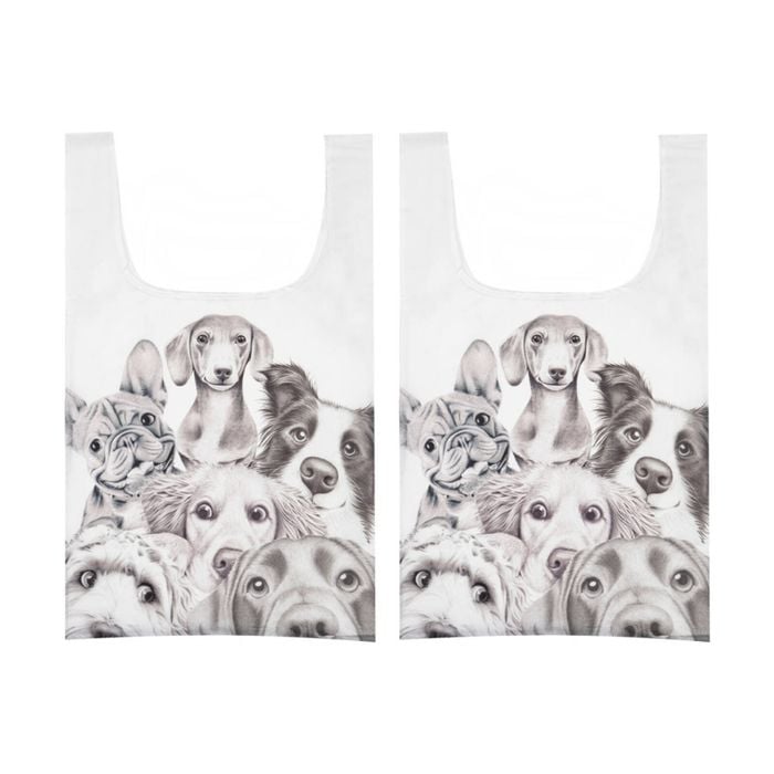 2x Ashdene Peeking Pups Reusable Shopping Tote Bag Puppies Animal Art