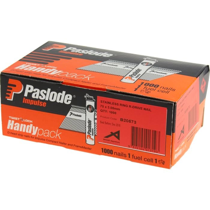 Paslode Impulse 75 x 3.06mm Stainless Steel Ring R-Drive Nail - 1000 Pack