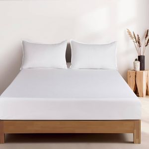 CleverPolly Vintage Washed Microfibre Fitted Sheet Set with Matching Pillowcase (White, Single)