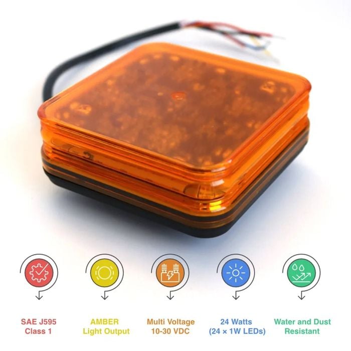 24w Amber Compact Square Led Warning Beacon - Amber | Amber | Permanent