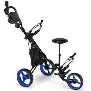Costway 3 Wheel Golf Push Cart Quick Open W/padded Seat Foot Brake Blue