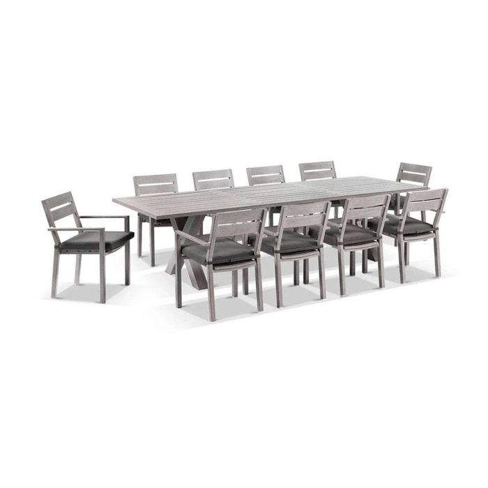 Outdoor Aged Teak Look Tahitian 3M Aluminium Dining Setting