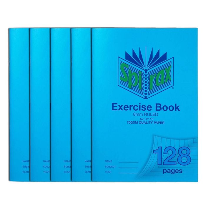 5x Spirax 70gsm 128 Pages A4 8mm Ruled No.p110 Exercise Book School Notebook