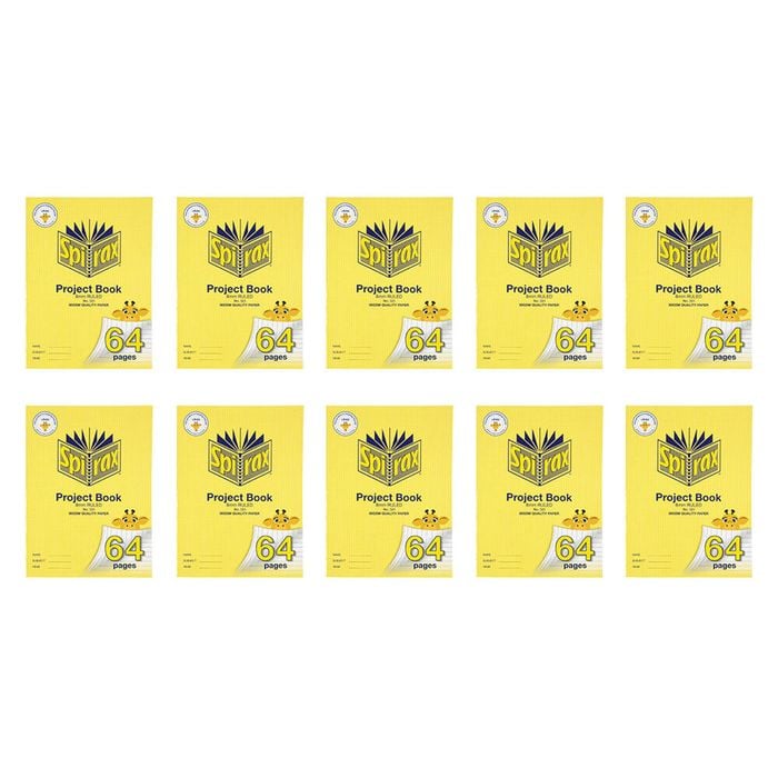 10x Spirax 321 Super Size Project Book 8mm Ruled 64 Pages School Notebook Yellow