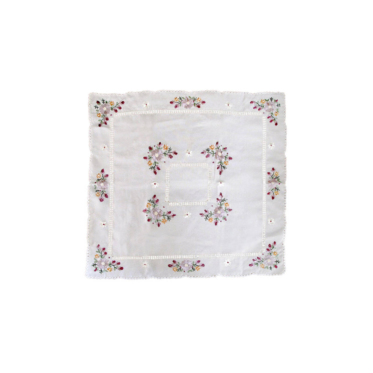 Victoriana White Applique Embroidered Table Topper 85 x 85 cm ...