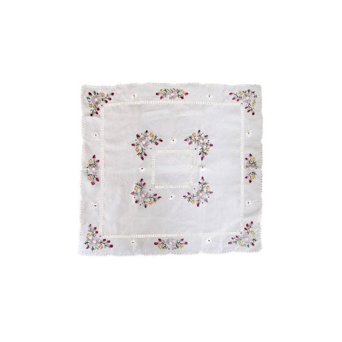 Victoriana White Applique Embroidered Table Topper 85 x 85 cm