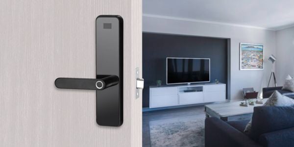 Lemaar branded door handle that has finger scanner