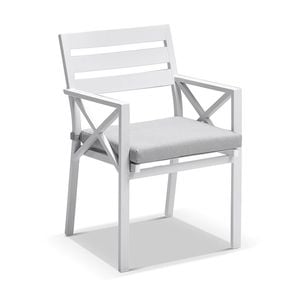 Kansas Outdoor Aluminium Dining Arm Chair White & Textured Grey Cushions