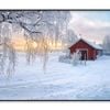 Winter View Of Red Barn at Sunset  Print 100% Australian Made 120x90cm  (Poster)