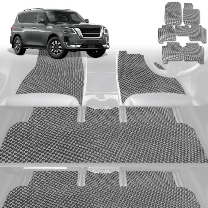 6D Diamond Car Floor Mats for Nissan Patrol Y62 2013-Current-Ultimate Set-Grey-Outback GT
