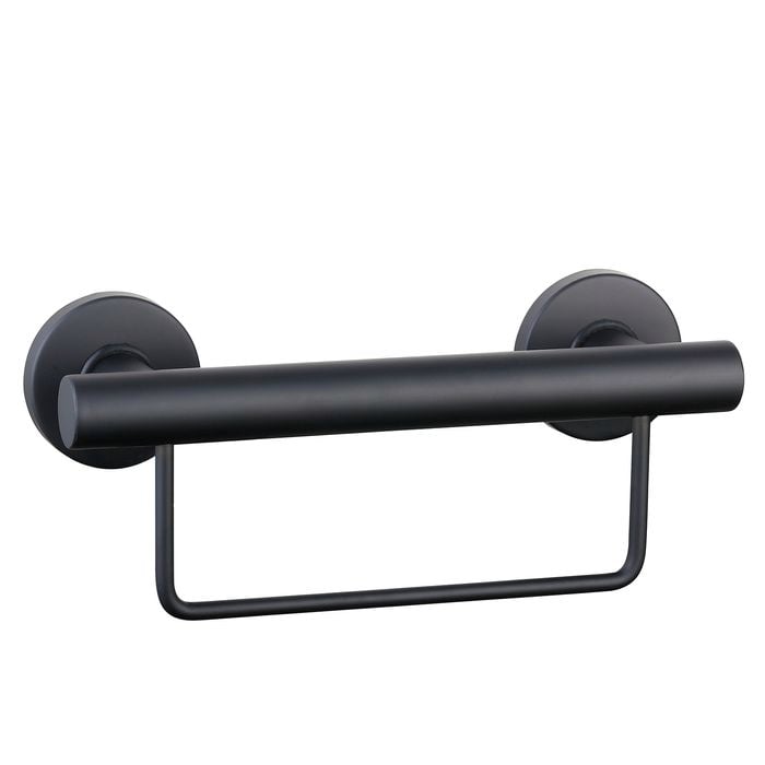 evekare 300mm Black Towel Rail with Grab Rail