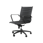 OLG Office Metro Midback Meeting Chair Black Polished Alloy Base, Fixed Arms & Black PU Leatherette