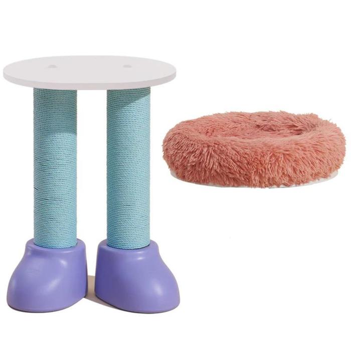 MAKESURE 3-in-1 Cat Scratcher, Bed, and Side Table，Purple Boots+Pink Bed