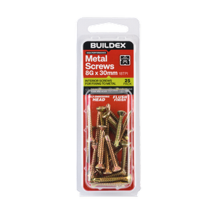 Buildex 8G x 30mm Gold Passivated Sheet Metal Screws - 25 Pack