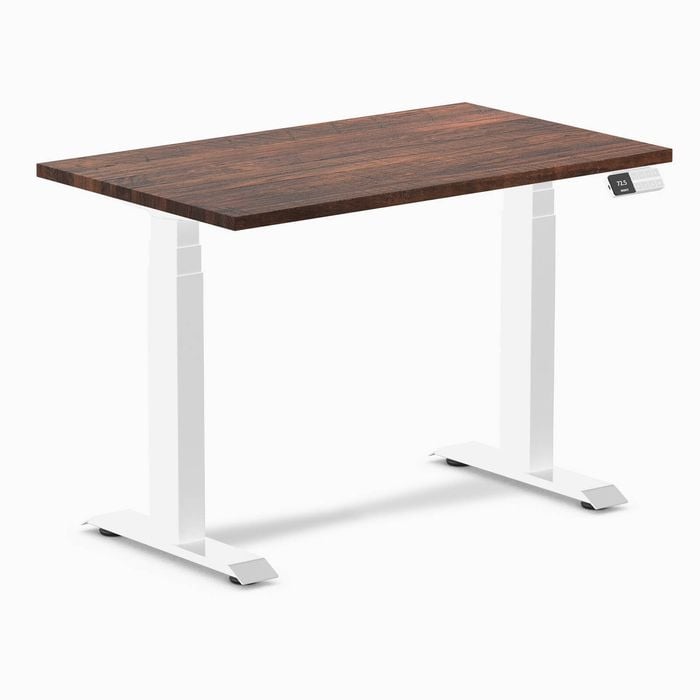Desky Dual Mini American Rustic Pine Softwood Sit To Stand Desk 1000x600mm White Frame