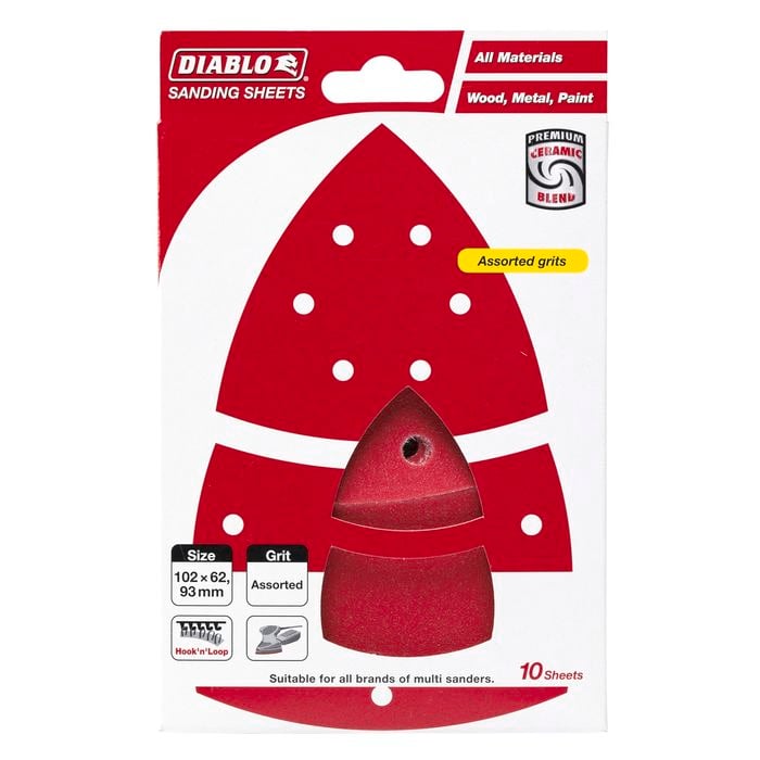 Diablo 102 x 62mm Assorted Grit Abrasive All Surface Multi Sander Sheets - 10 Pack