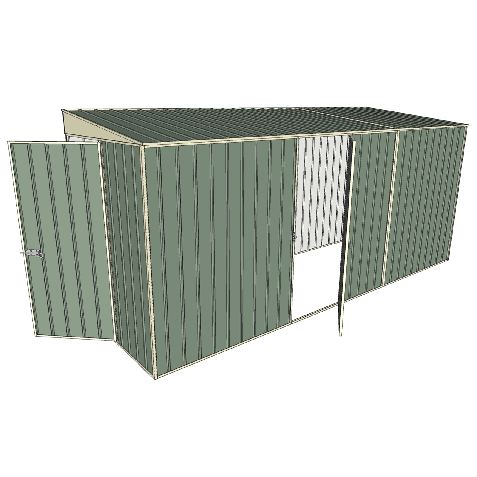 Build-a-Shed 1.5 x 4.5 x 2m Dual Single Hinged Side Door Skillion Shed - Green thumbnail 2