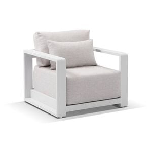 Whitehaven 1 Seater Outdoor Aluminium Lounge Armchair White & Sandstone Olefin Cushions