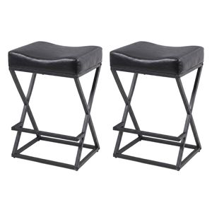 Advwin Bar Stools Set of 2 PU Leather Kitchen Counter Stools w/ U-Shape Cushion & Footrest Bar Chair Black