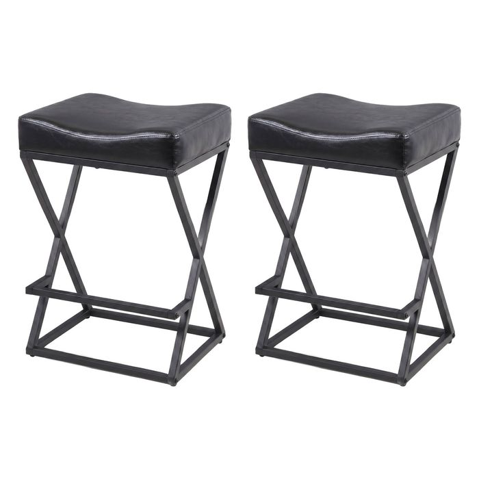 Advwin Bar Stools Set of 2 PU Leather Kitchen Counter Stools w/ U-Shape Cushion & Footrest Bar Chair Black