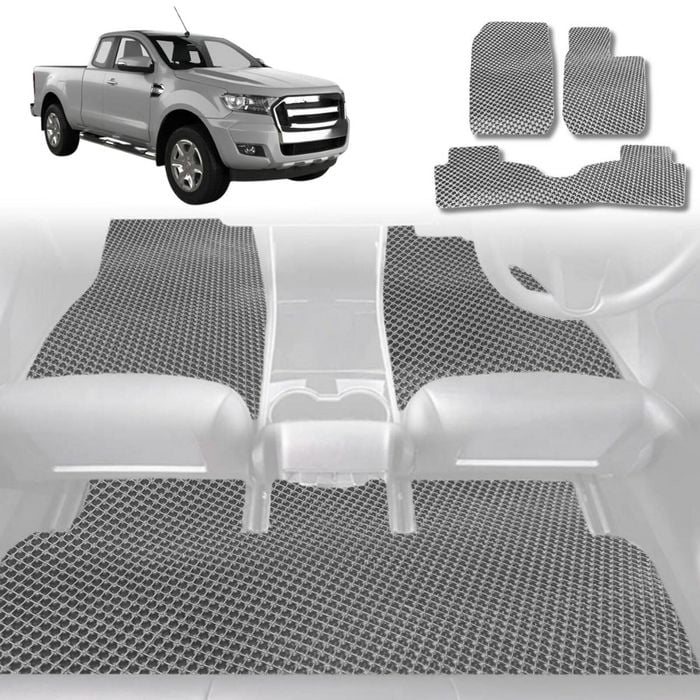 6D Diamond Car Floor Mats for Ford Ranger 2012-2015-Full Set-Grey-Outback GT
