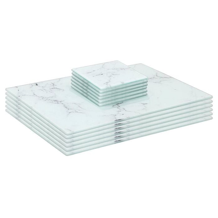 Harbour Housewares 12pc Glass Placemats & Square Coasters Set - 30 x 20cm Marble Dining Table Protection Place Mats & Coasters