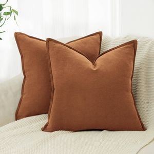 Gioia Casa Twin-Pack Linen Cushion Covers - Linen-Cotton Blend with Hidden Zipper Design - Terracotta, 45cm × 45cm