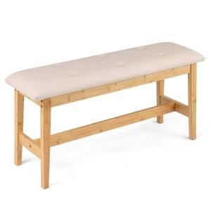 Costway 1m Upholstered Shoe Bench Button Tufted Bed End Dining Bamboo
