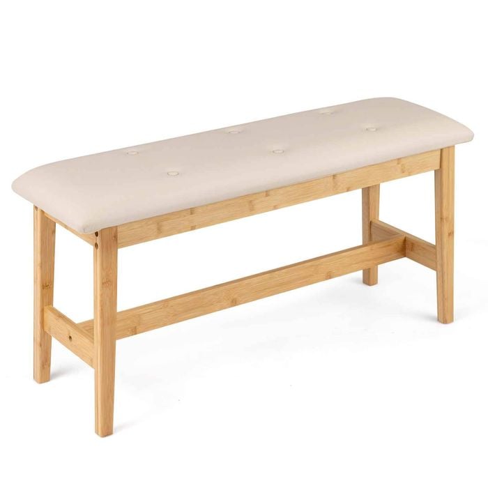 Costway 1m Upholstered Shoe Bench Button Tufted Bed End Dining Bamboo