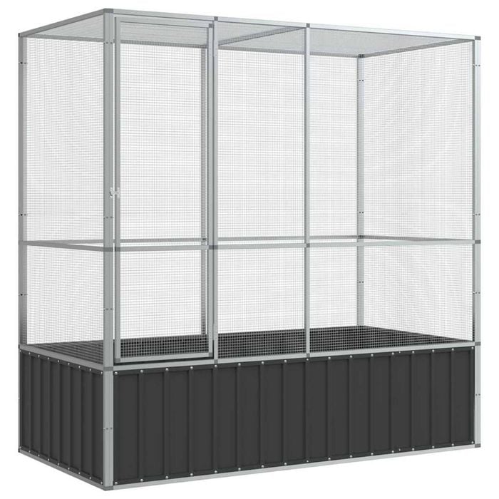 vidaXL Aviary Silver Budgie Finch Cage Parrot House Garden Backyard Steel 210.5x107x212 cm