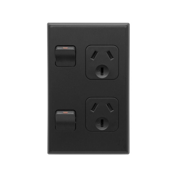 Deta Vertical Double Power Point - Matt Black