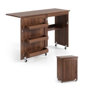Artiss 118CM Folding Sewing Craft Table Sewing Machine Desk Rolling Craft Station Brown